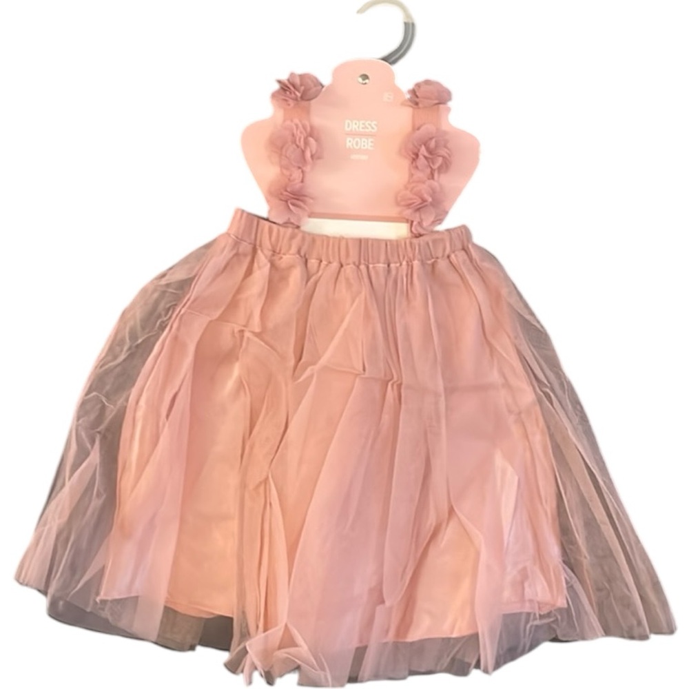Baby Girls 1st Birthday Pink Tulle Skirt with attached Flower Suspenders